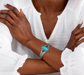 American West Sterling Silver Leaf & Scroll Oval Turquoise Cuff Avg